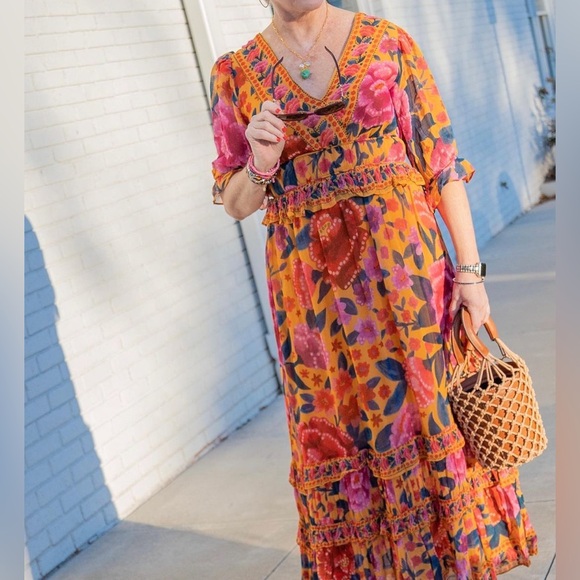 FARM RIO | FLORAL DREAM MAXI DRESS | Small | Anthropologie | Tiered Gown - Picture 4 of 10